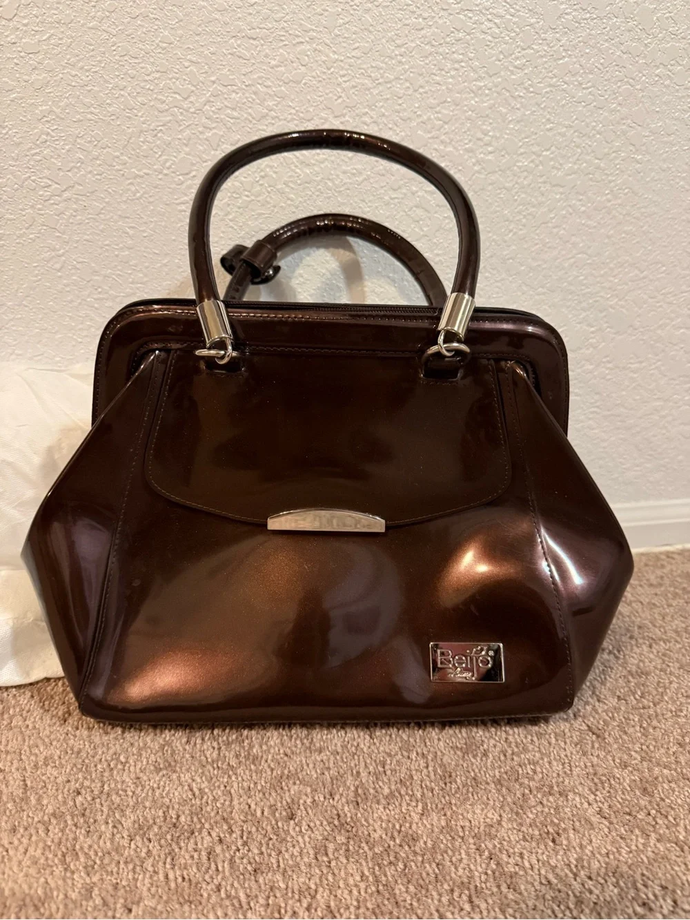 Beijo Shiny Chocolate Brown Satchel Handbag